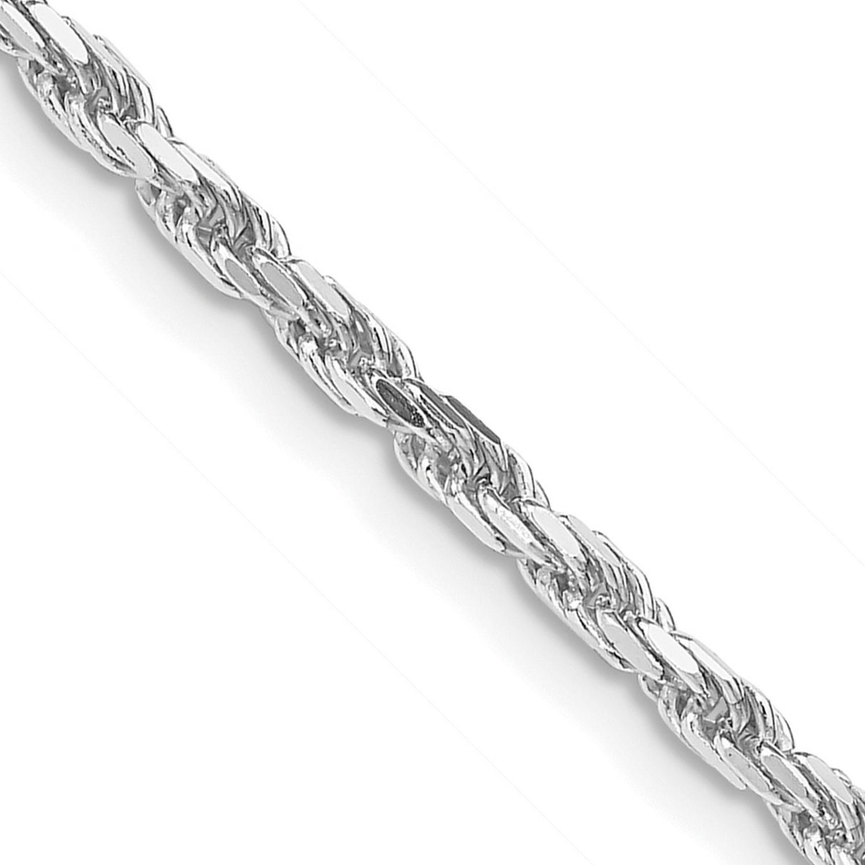 925 White Gold 2.5 mm Rope Chain Necklace, Polished detail view