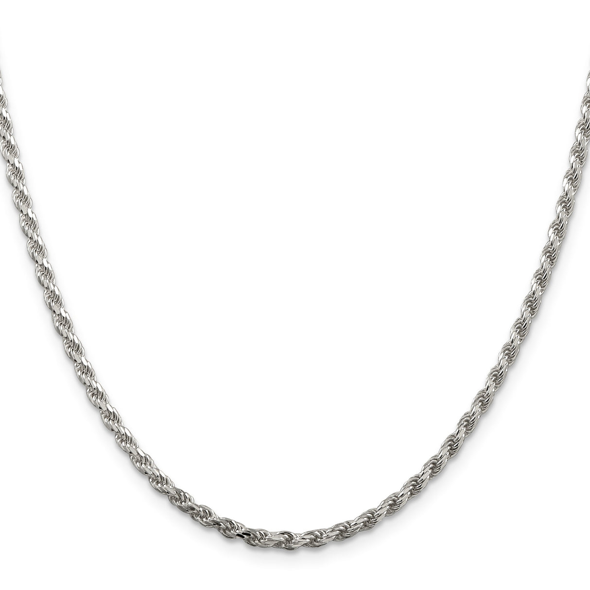925 White Gold 2.75 mm Rope Chain Necklace, Polished