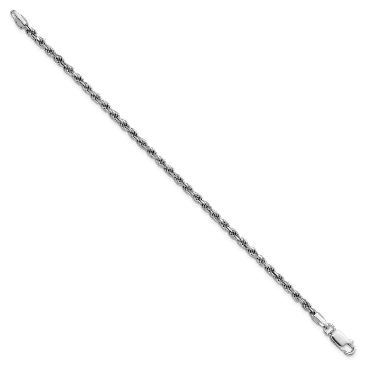925 White Gold 2.75 mm Rope Chain Anklet, Polished