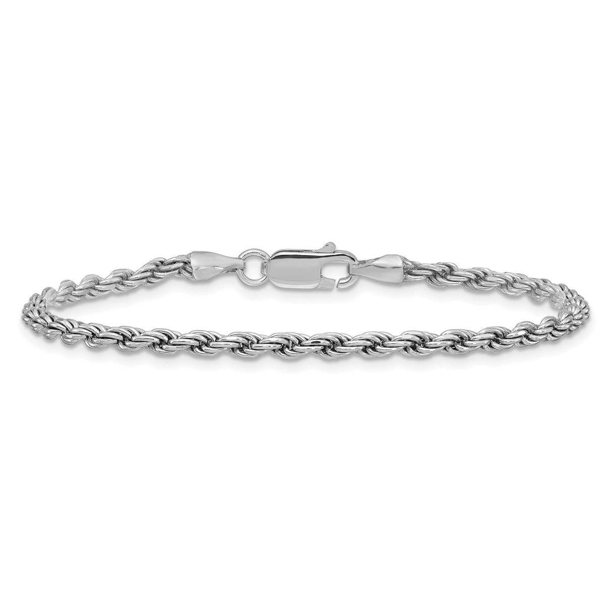 925 White Gold 2.75 mm Rope Chain Anklet, Polished alternate angle