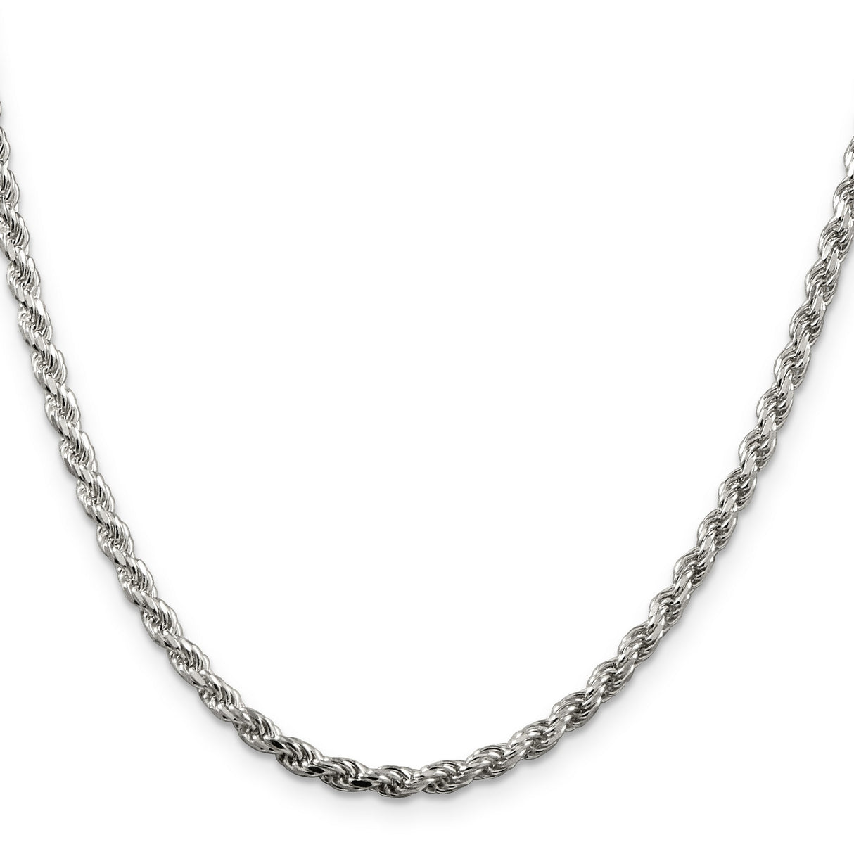 925 White Gold 3.2 mm Rope Chain Necklace, Polished