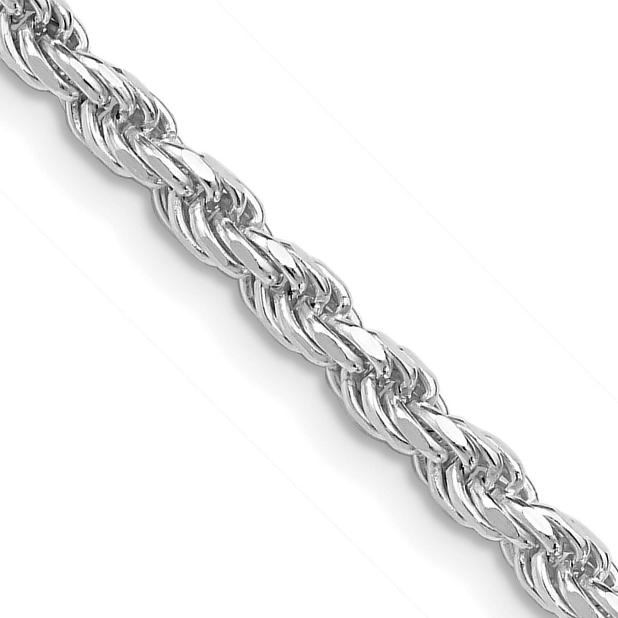 925 White Gold 3.2 mm Rope Chain Necklace, Polished detail view