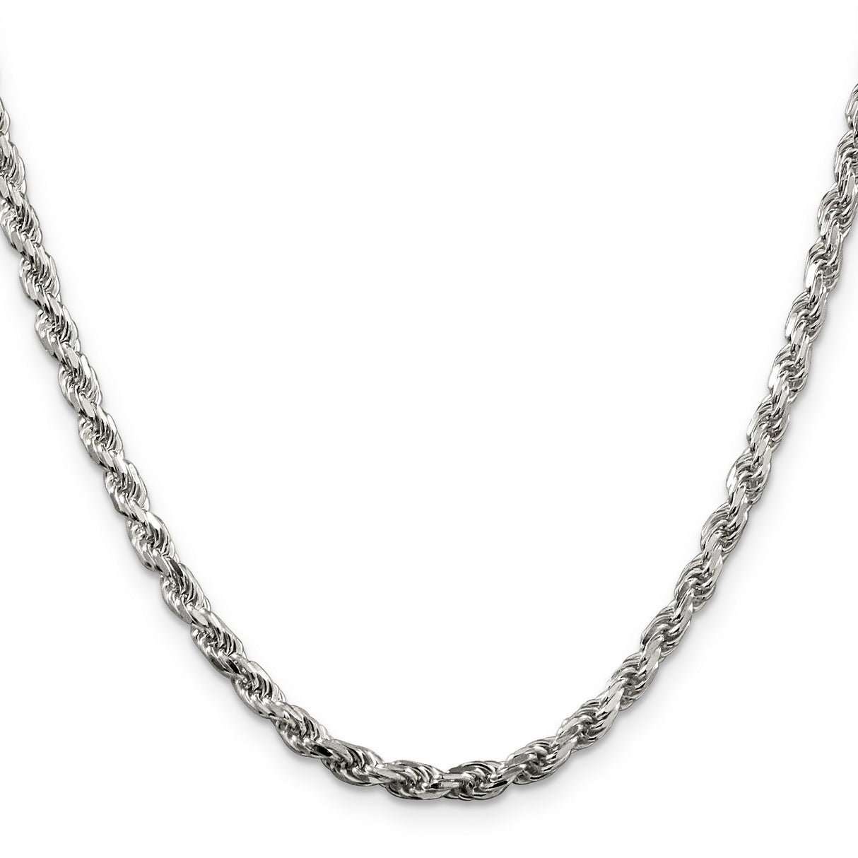 925 White Gold 3.75 mm Rope Chain Necklace, Polished