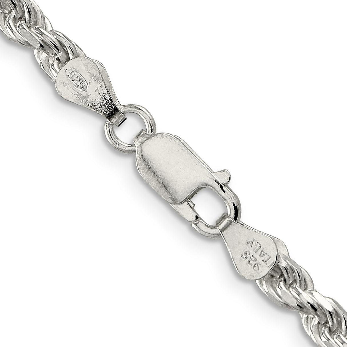 925 White Gold 4.25 mm Rope Chain Necklace, Polished alternate angle