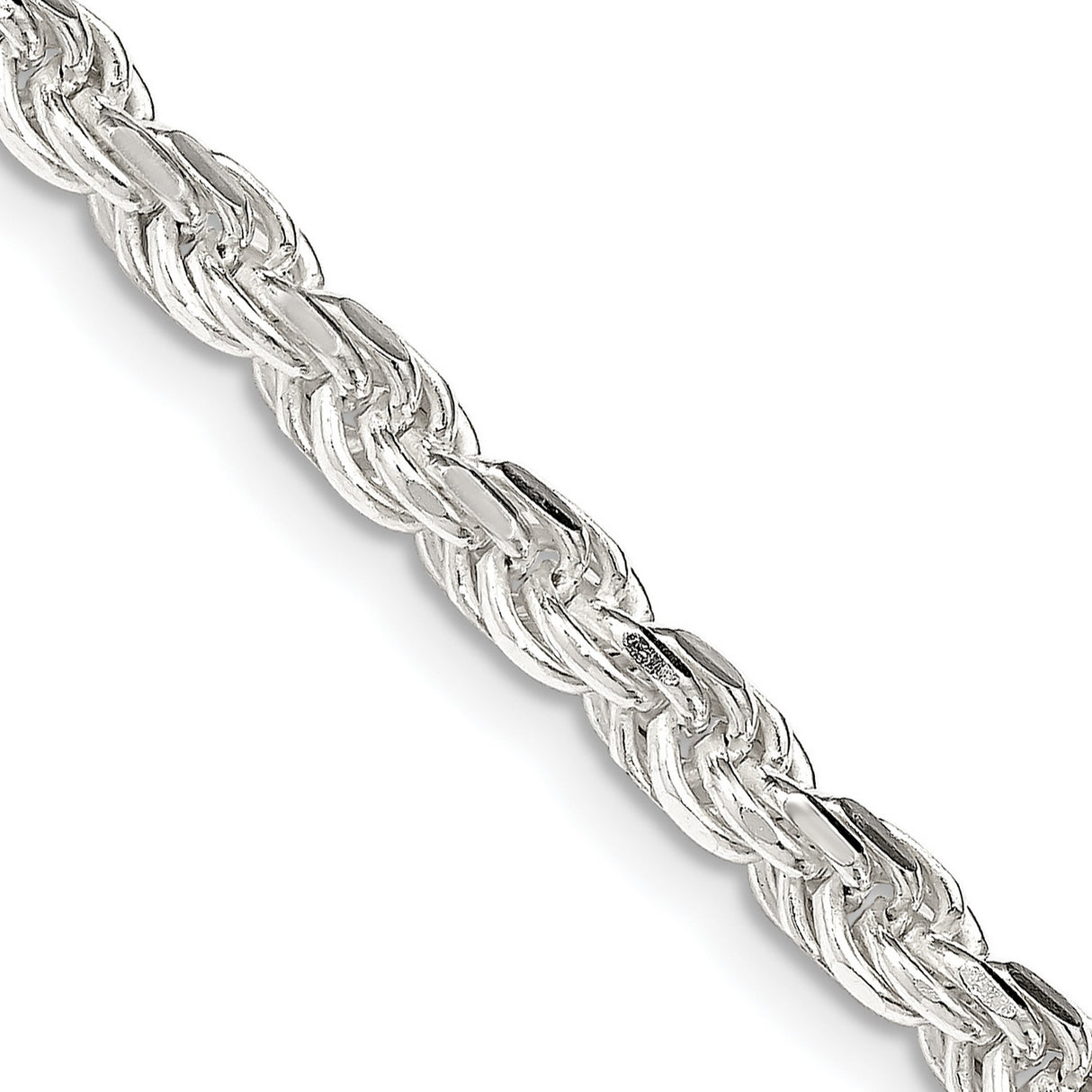 925 White Gold 4.25 mm Rope Chain Necklace, Polished detail view