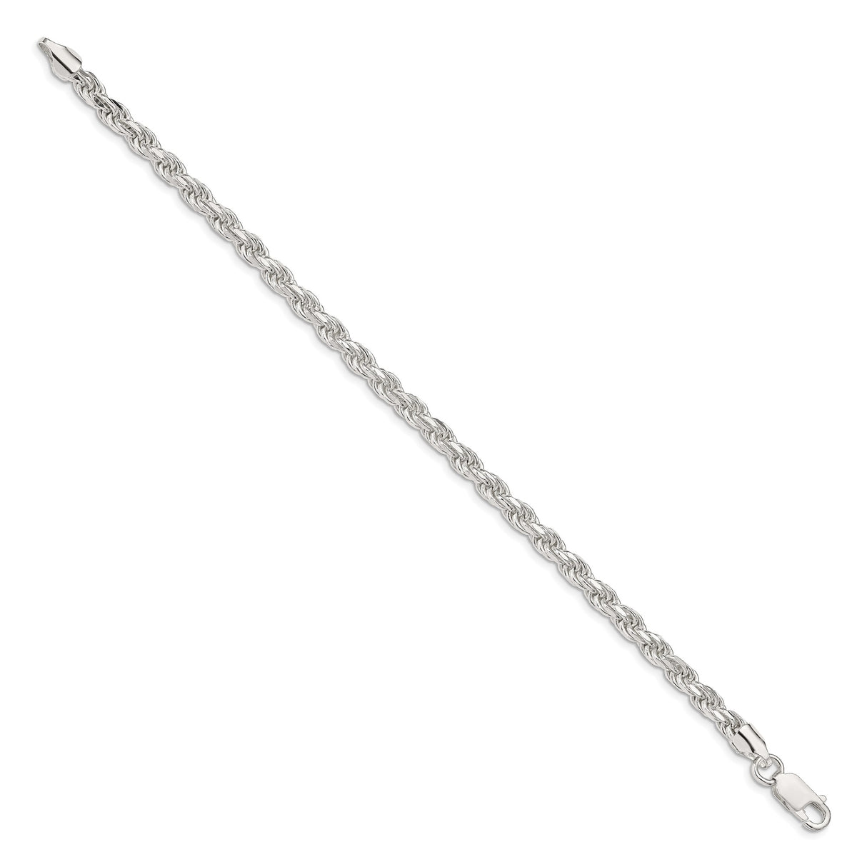 925 White Gold 4.6 mm Rope Chain Anklet, Polished