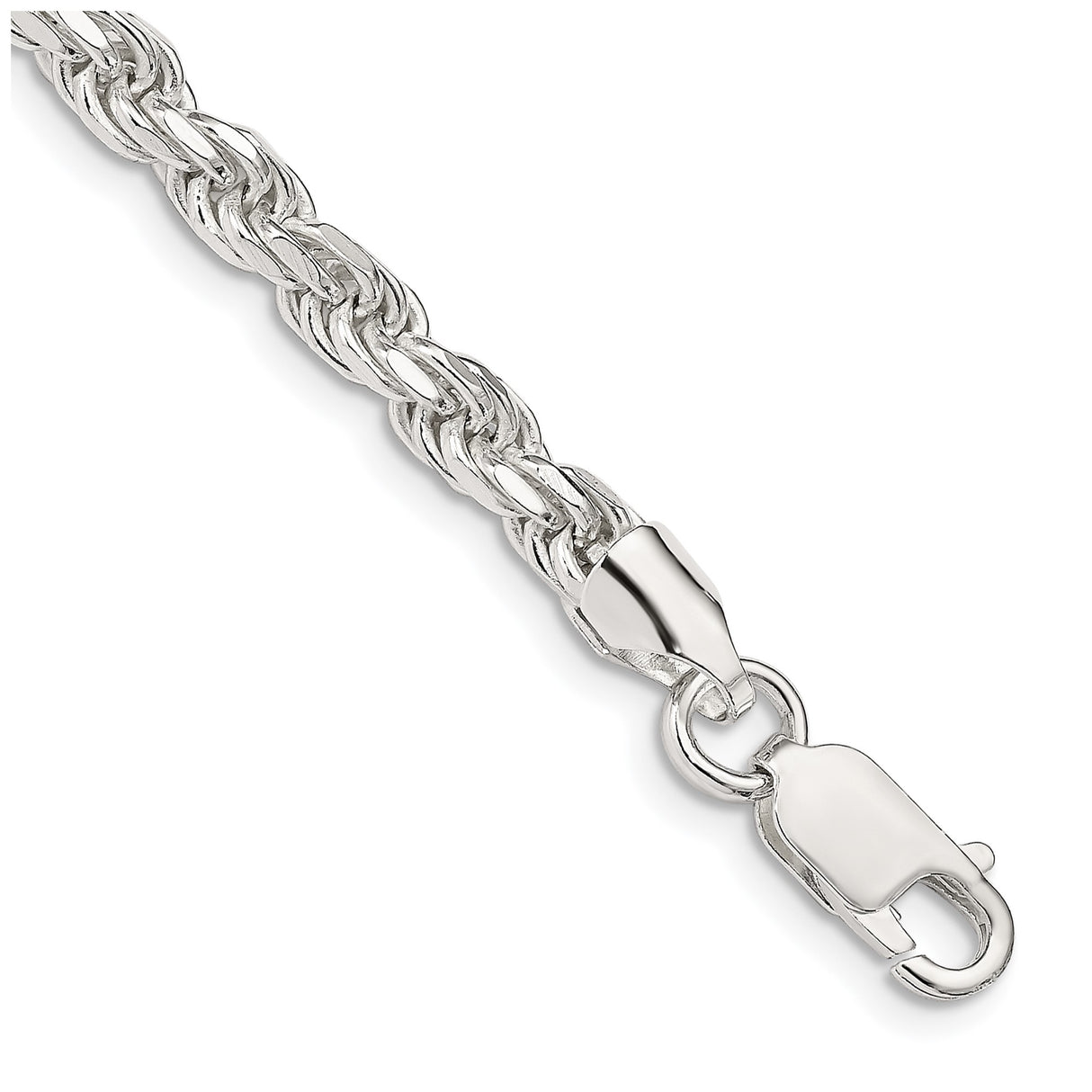 925 White Gold 4.6 mm Rope Chain Anklet, Polished shown for scale
