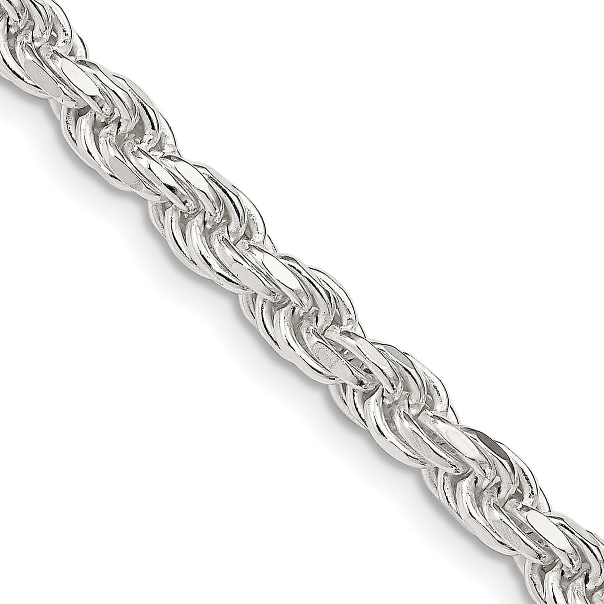 925 White Gold 4.6 mm Rope Chain Necklace, Polished detail view