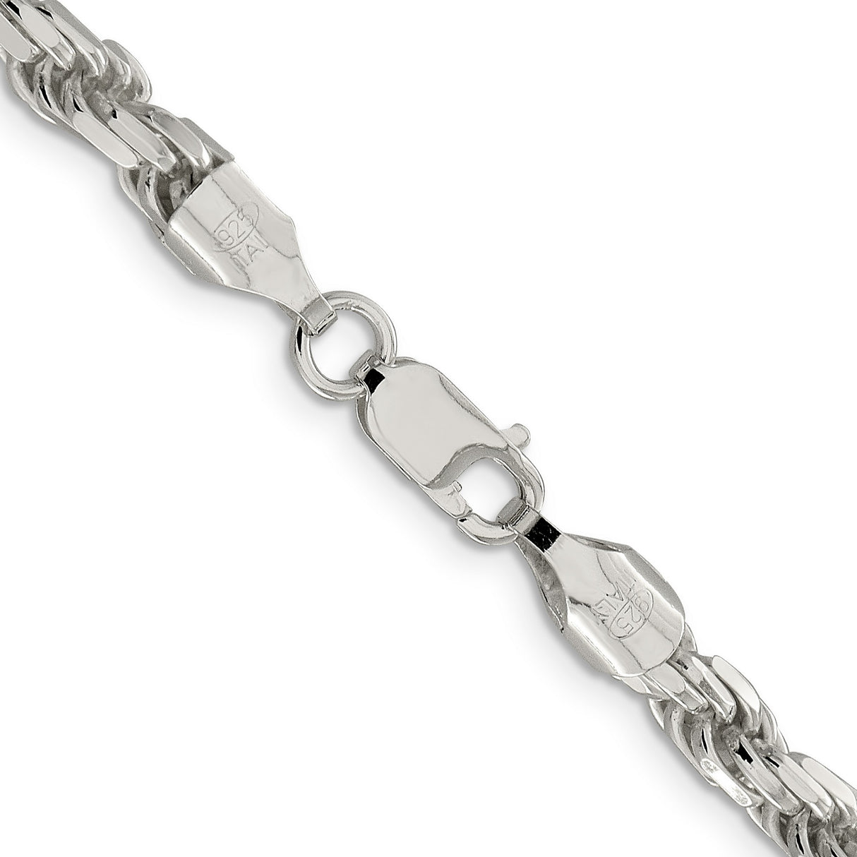 925 White Gold 5.75 mm Rope Chain Necklace, Polished alternate angle