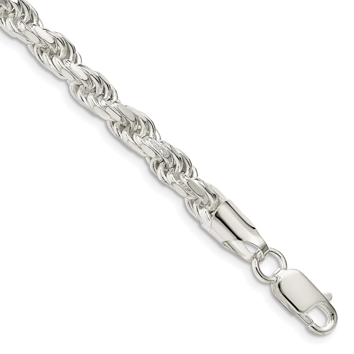 925 White Gold 5.75 mm Rope Chain Bracelet, Polished