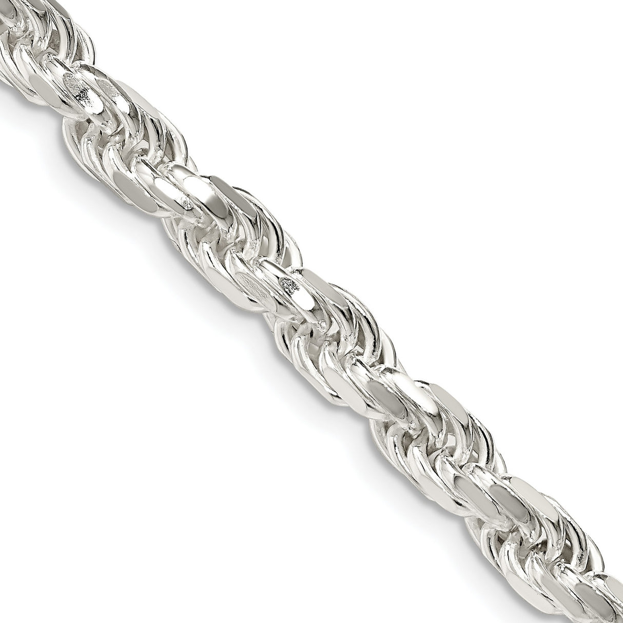 925 White Gold 5.75 mm Rope Chain Necklace, Polished detail view