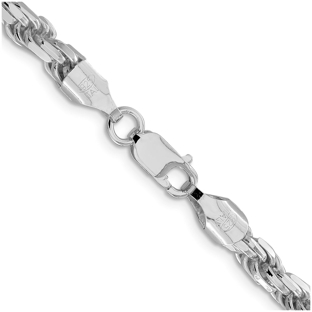 925 White Gold 5.75 mm Rope Chain Necklace, Polished alternate angle