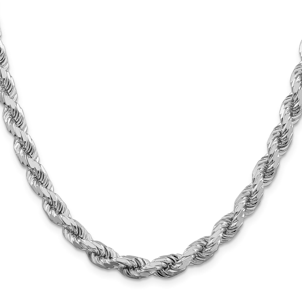925 White Gold 6.5 mm Rope Chain Necklace, Polished