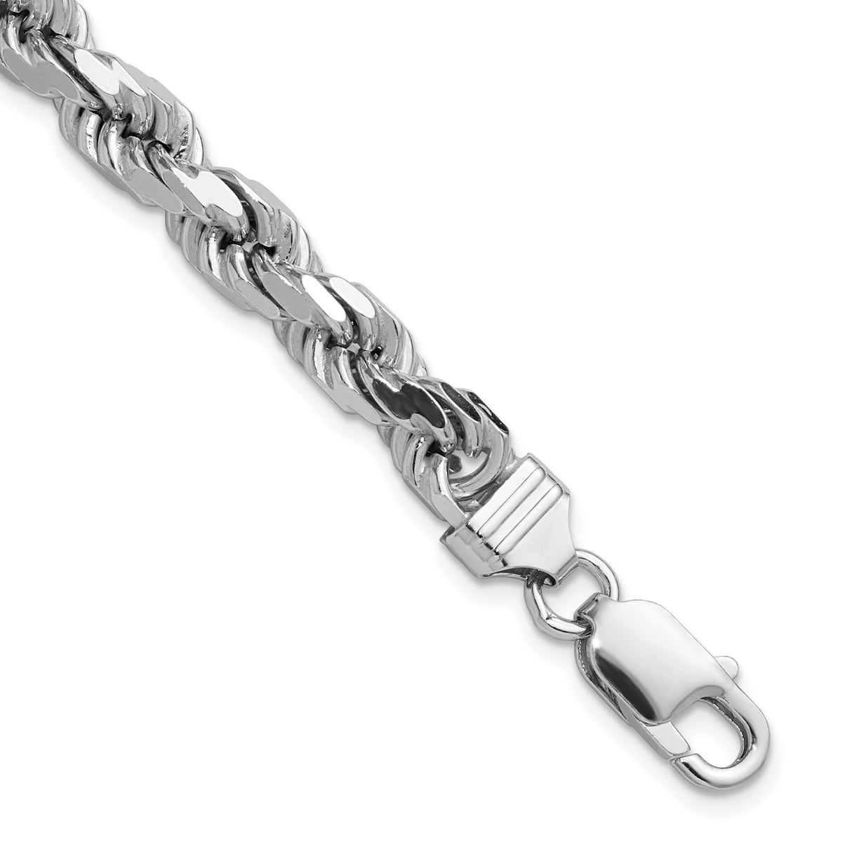 925 White Gold 6.5 mm Rope Chain Anklet, Polished shown for scale