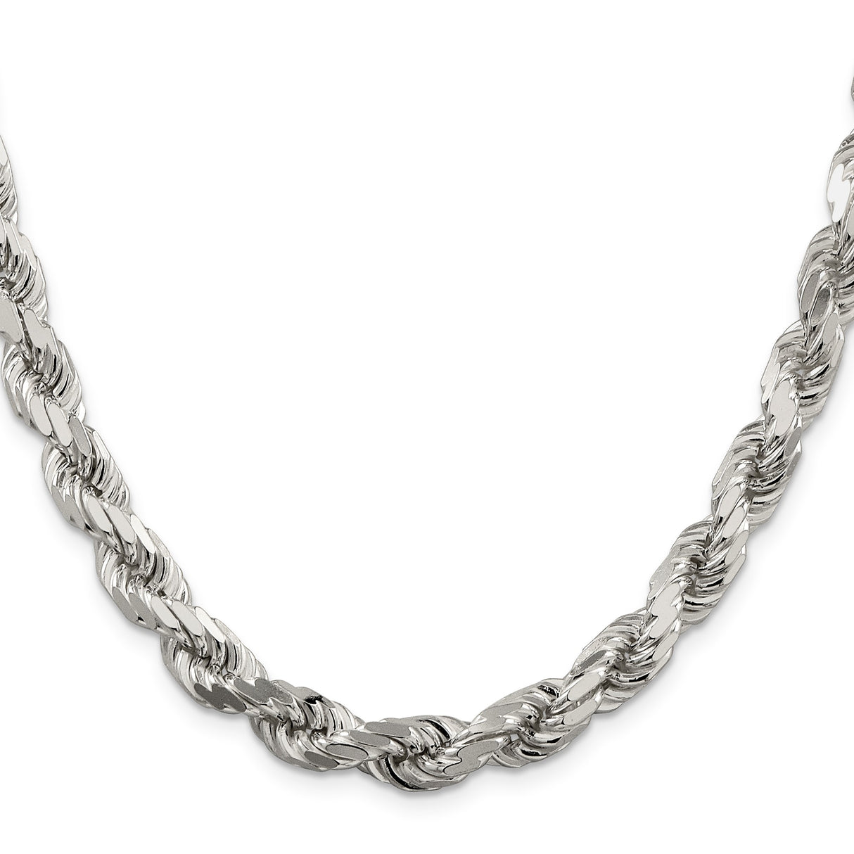 925 White Gold 7.8 mm Rope Chain Necklace, Polished