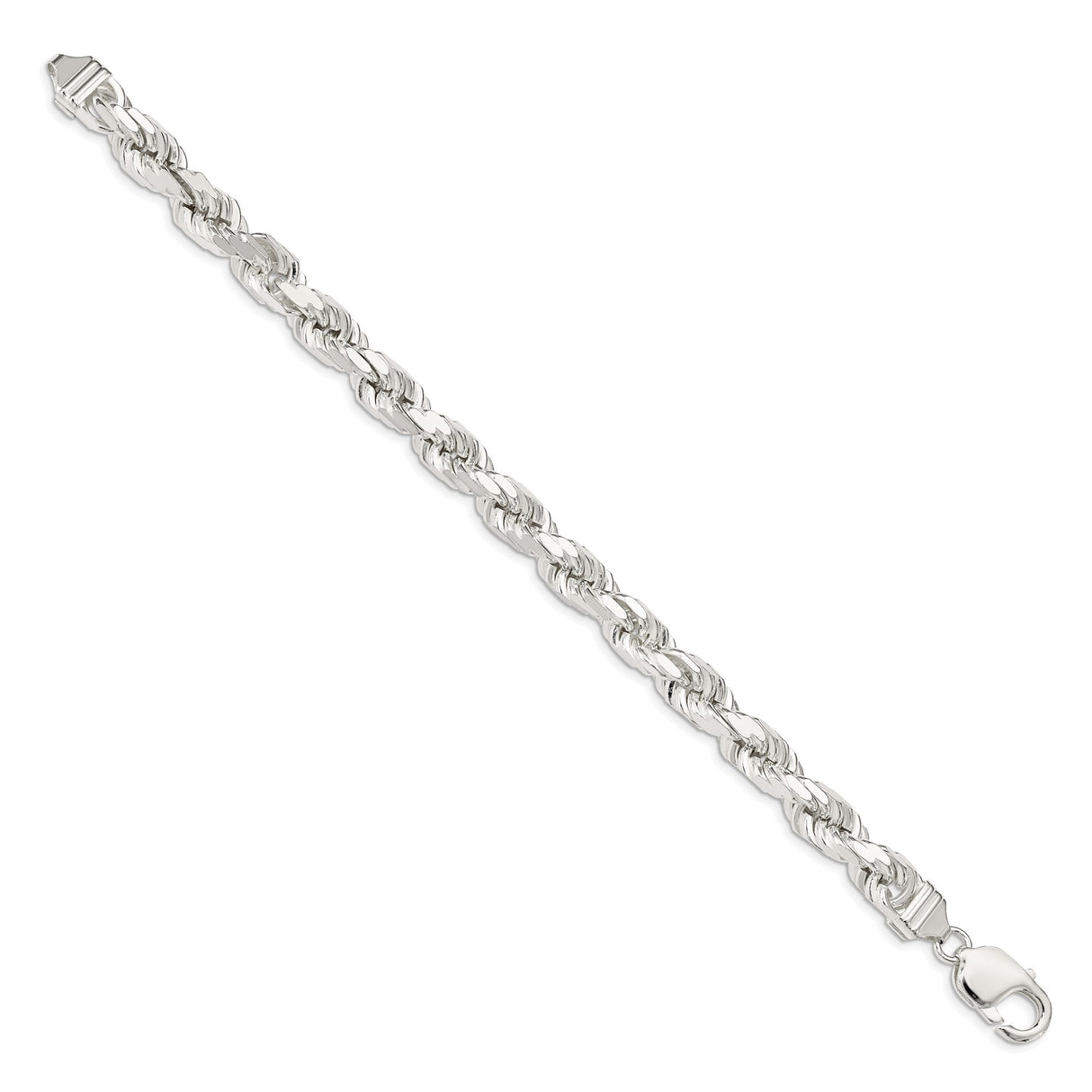 925 White Gold 7.8 mm Rope Chain Anklet, Polished