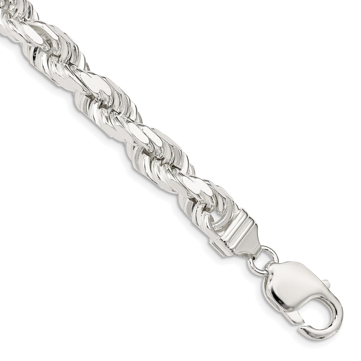 925 White Gold 7.8 mm Rope Chain Anklet, Polished shown for scale