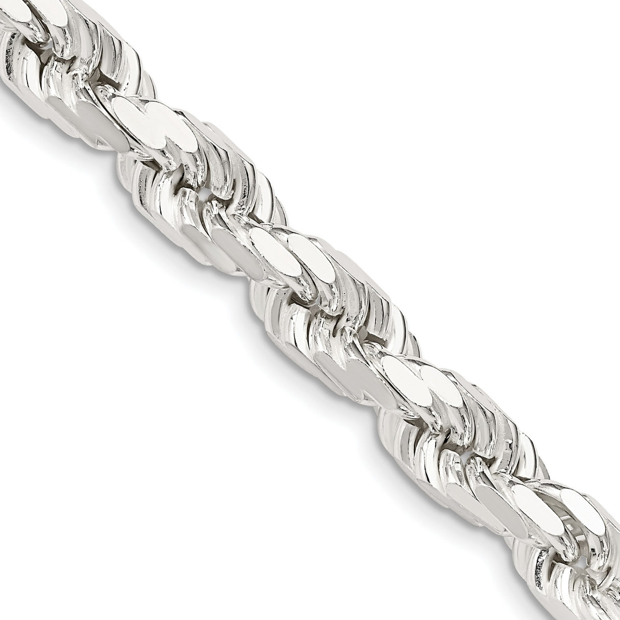 925 White Gold 7.8 mm Rope Chain Necklace, Polished detail view