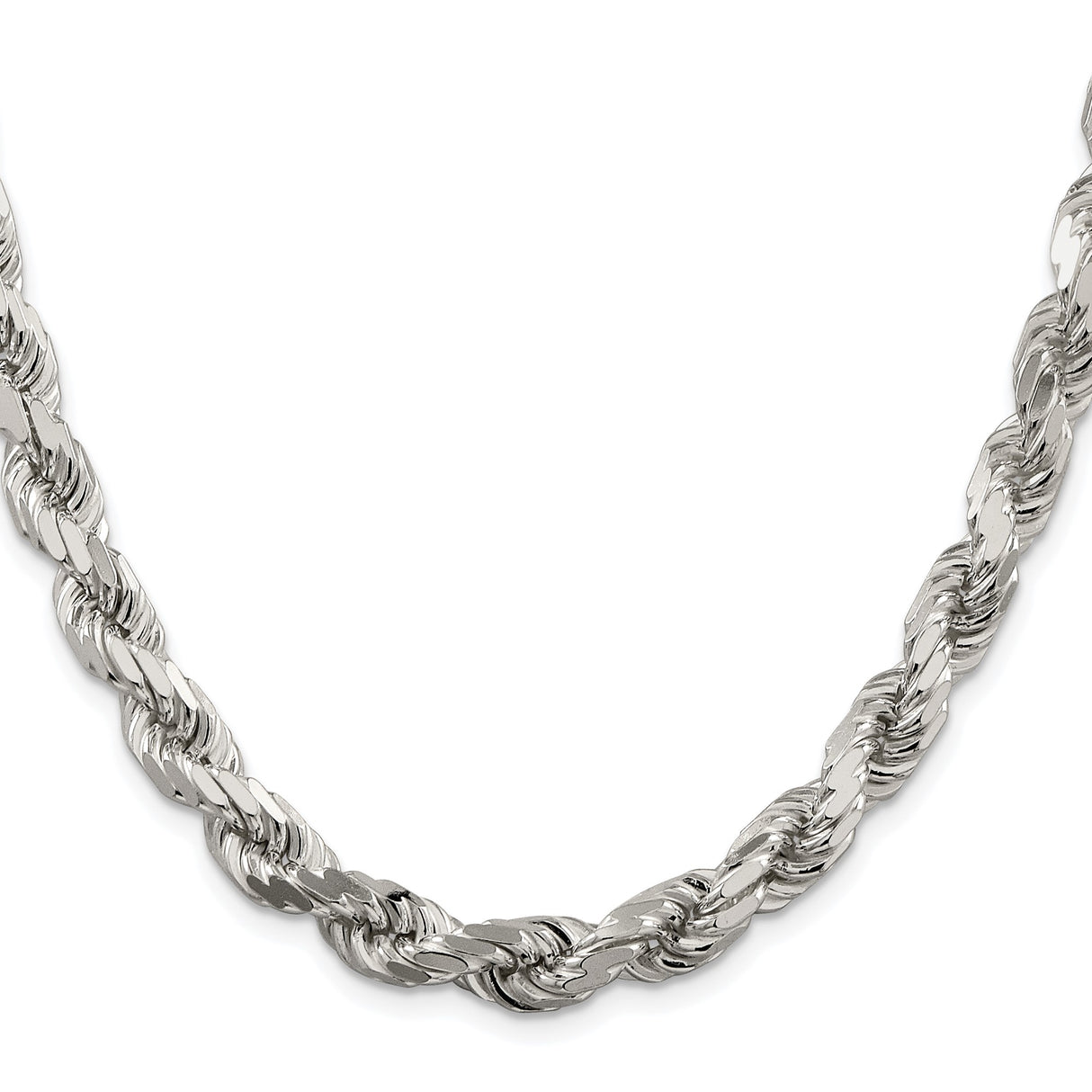 925 White Gold 7.8 mm Rope Chain Necklace, Polished