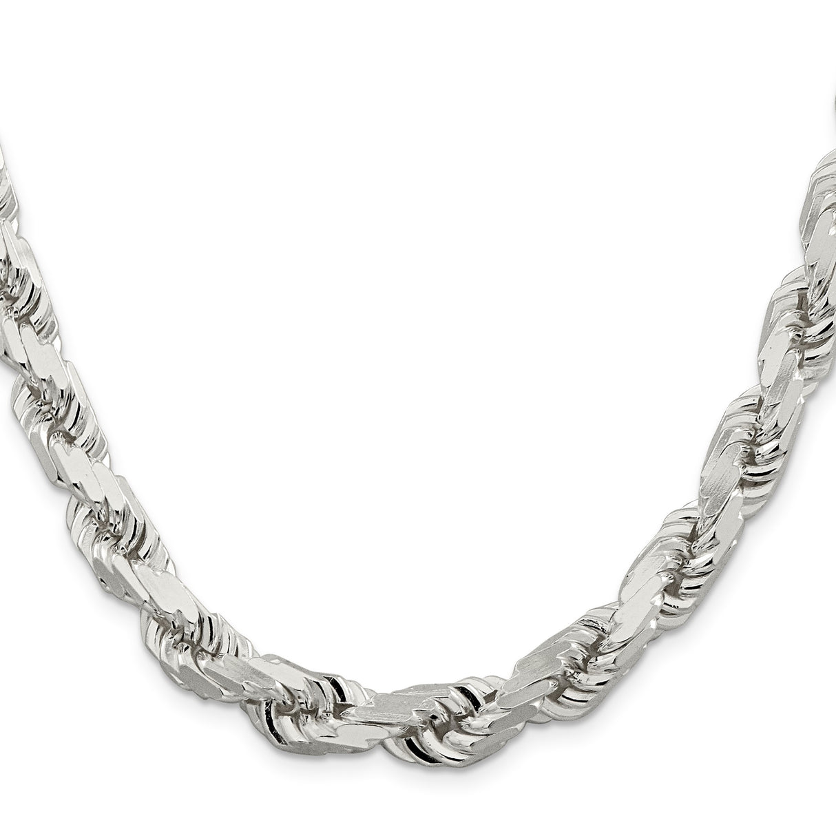 925 White Gold 9 mm Rope Chain Necklace, Polished