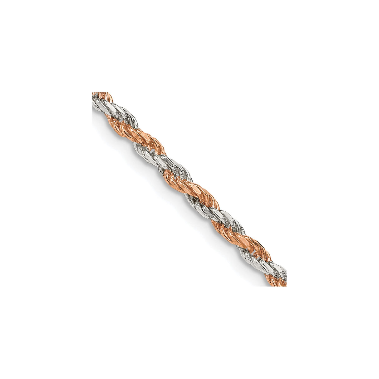 925 White Gold 2.5 mm Rope Chain Necklace, Polished detail view