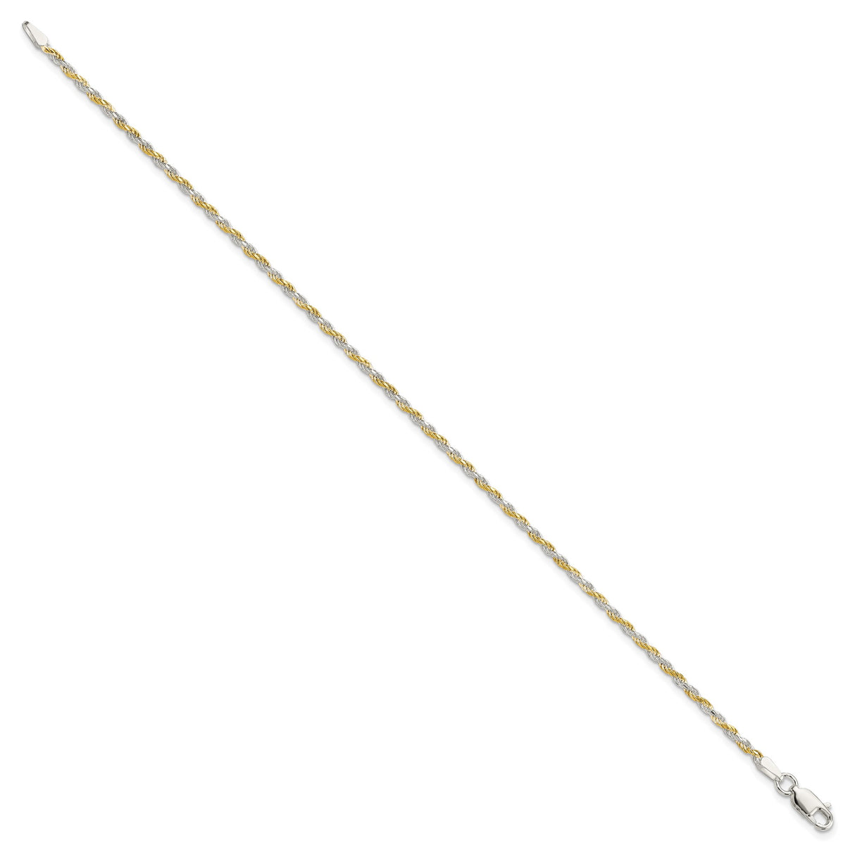 925 White Gold 1.85 mm Rope Chain Bracelet, Polished