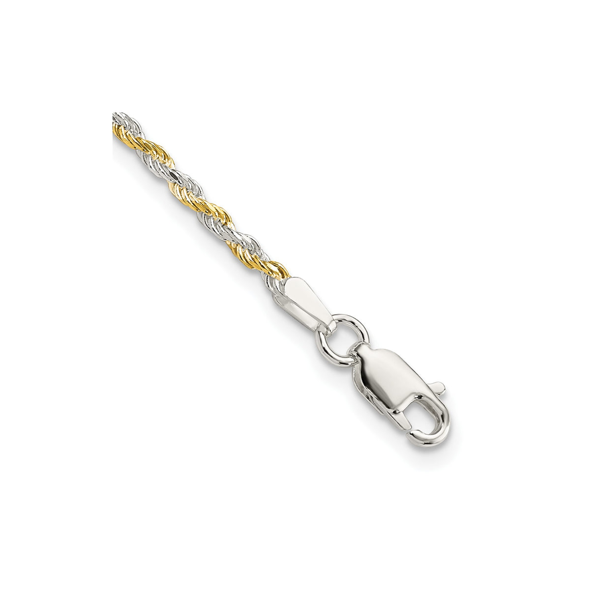 925 White Gold 1.85 mm Rope Chain Bracelet, Polished shown for scale