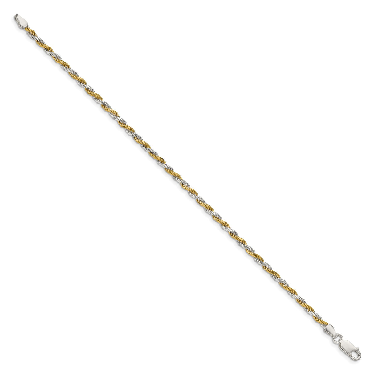 925 White Gold 2.5 mm Rope Chain Bracelet, Polished