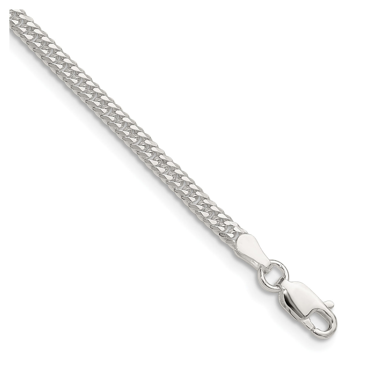 925 White Gold 3 mm Curb Chain Bracelet, Polished shown for scale