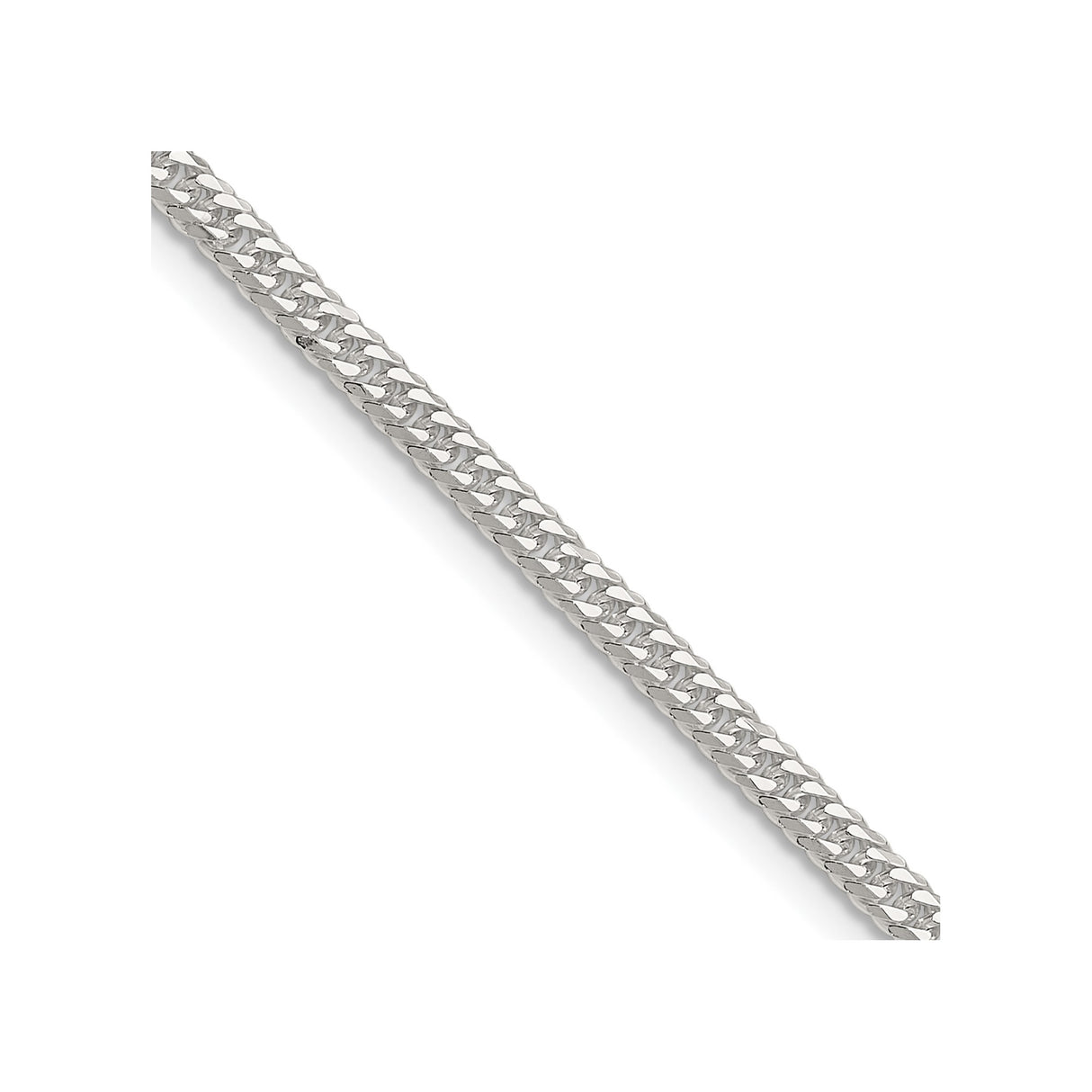 925 White Gold 3 mm Curb Chain Necklace, Polished detail view