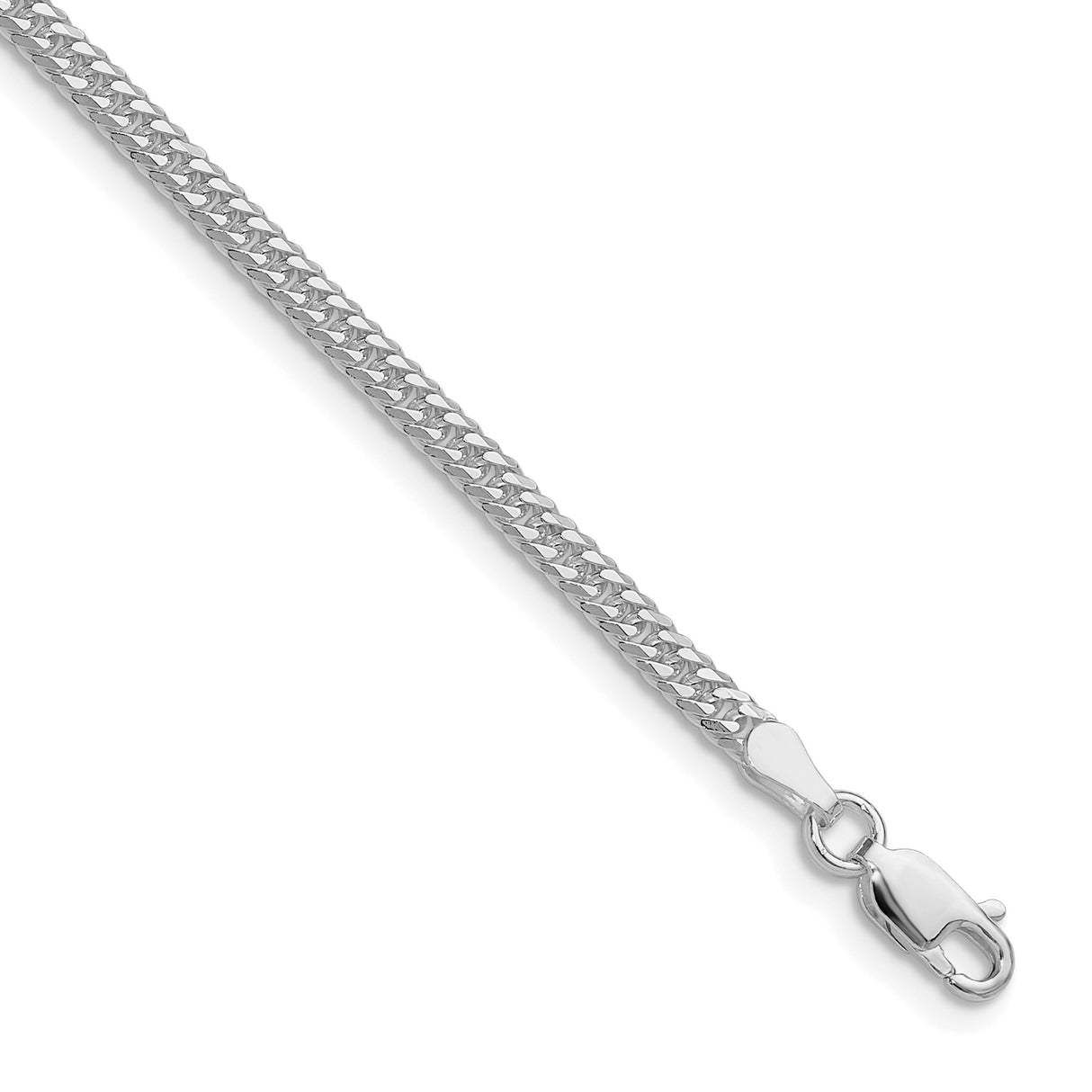 925 White Gold 3 mm Curb Chain Necklace, Polished detail view