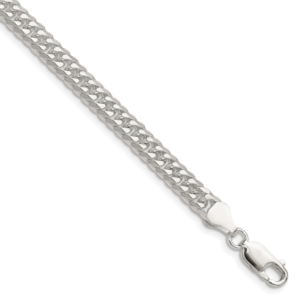 925 White Gold 5.7 mm Curb Chain Bracelet, Polished shown for scale