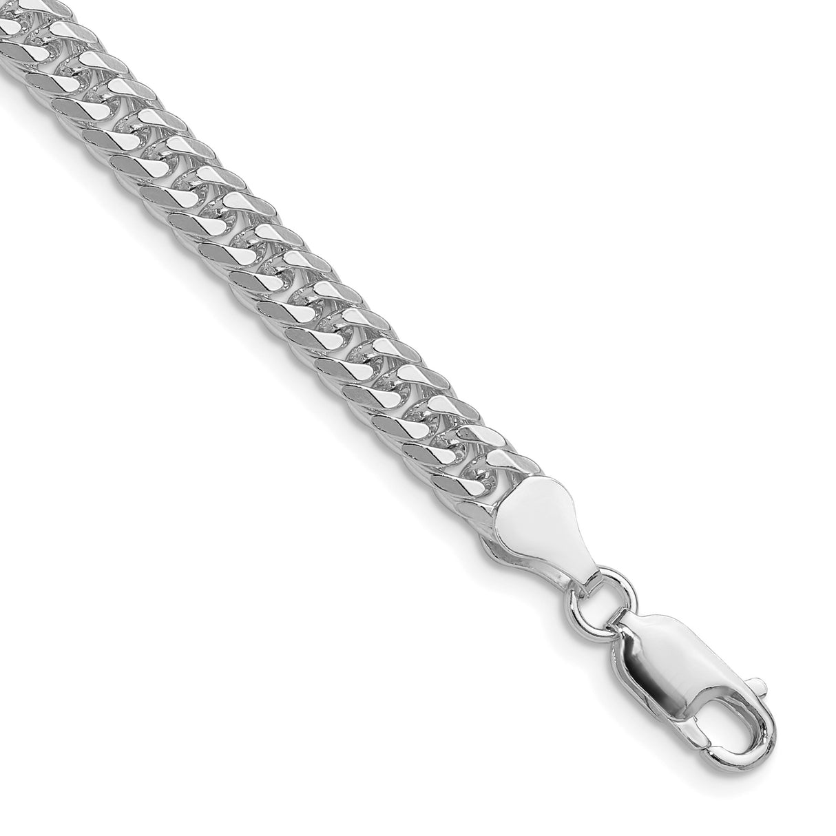 925 White Gold 5.7 mm Curb Chain Necklace, Polished detail view