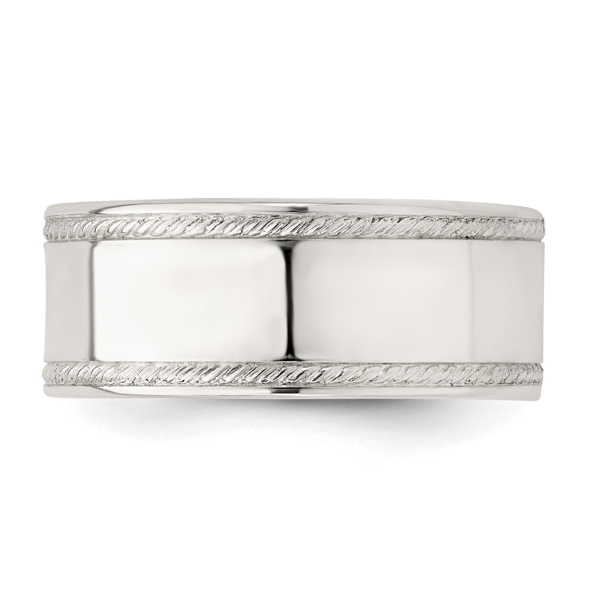 Sterling Silver Milgrain, Flat wedding band ring detail view