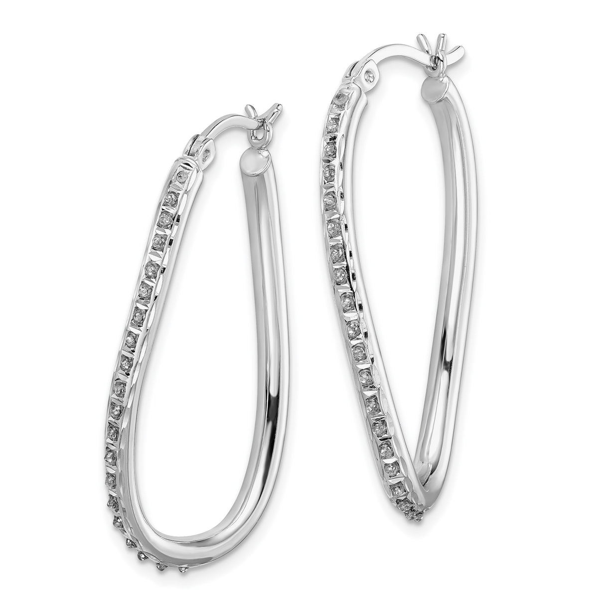 Sterling Silver Twisted Oval Hoop Earrings with Diamond Mystique and Crossover Design