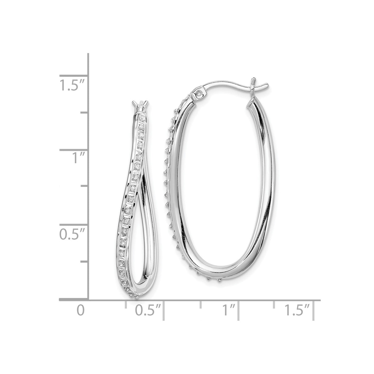 Sterling Silver Twisted Oval Hoop Earrings with Diamond Mystique and Crossover Design
