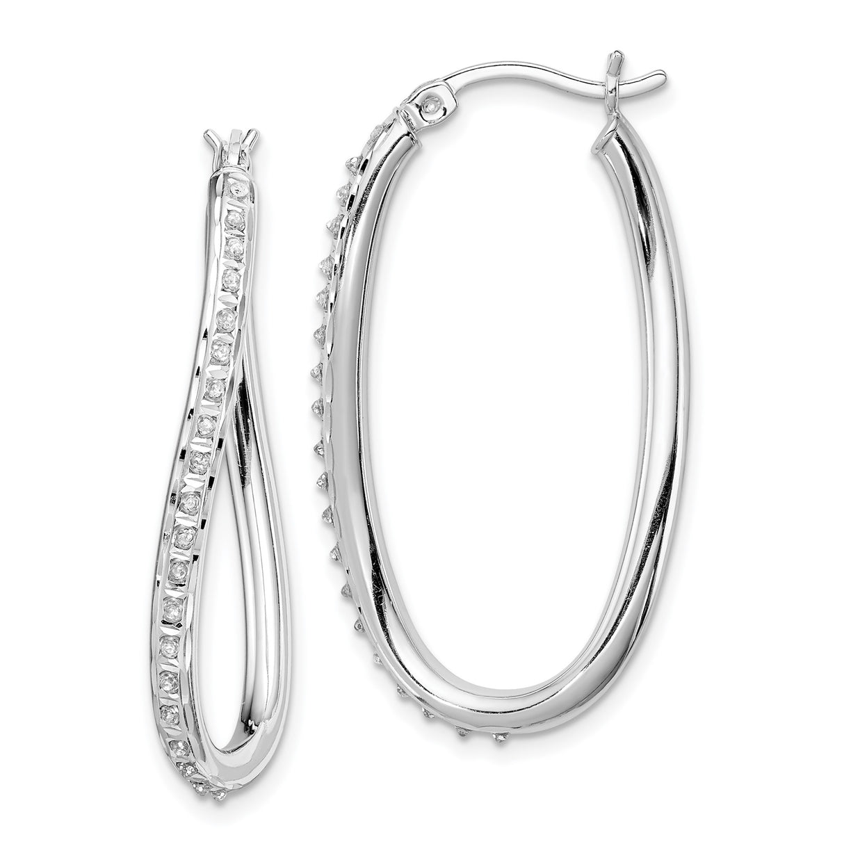 Sterling Silver Twisted Oval Hoop Earrings with Diamond Mystique and Crossover Design