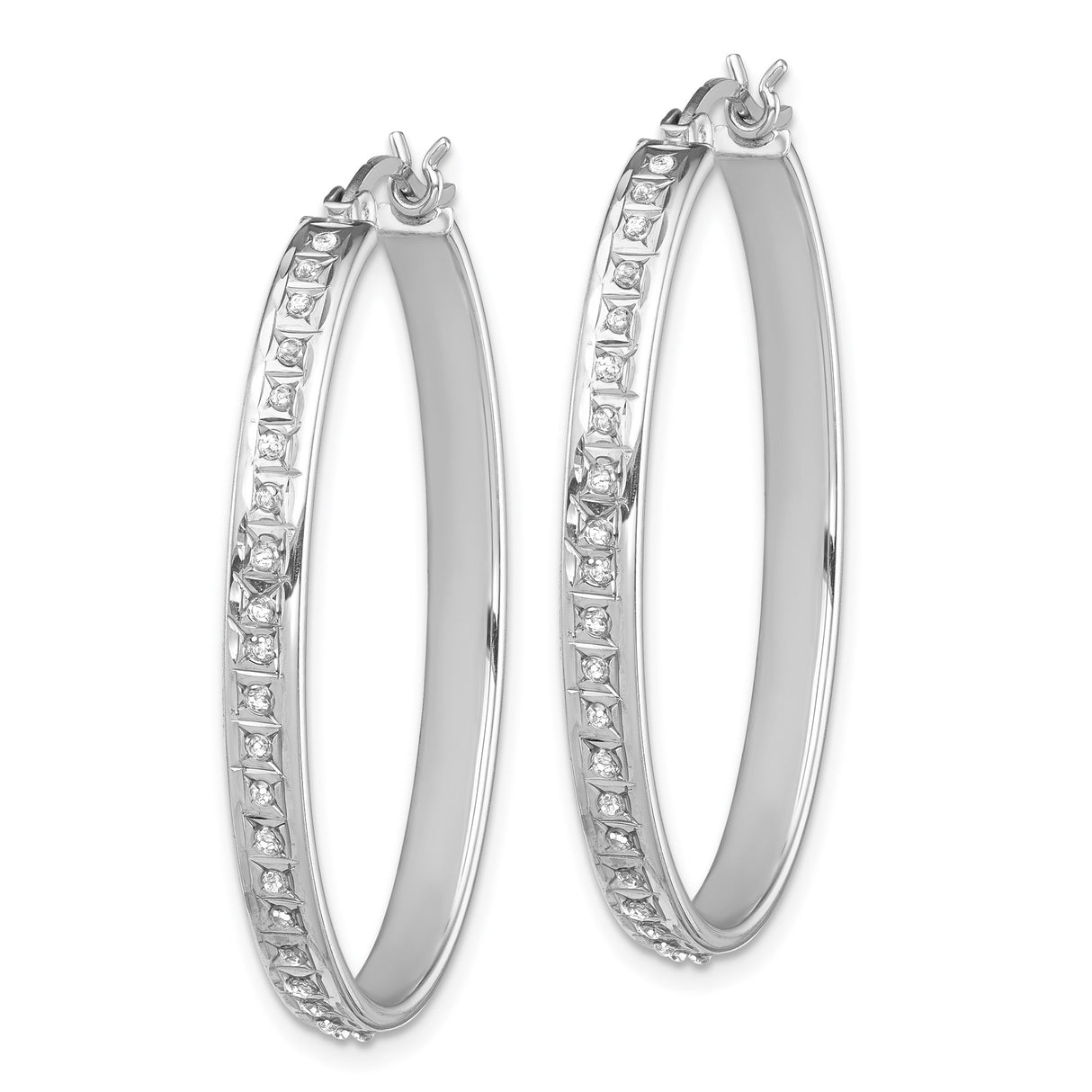 Sterling Silver Oval Hoop Earrings with Diamond Mystique Channel Set Cubic Zirconia