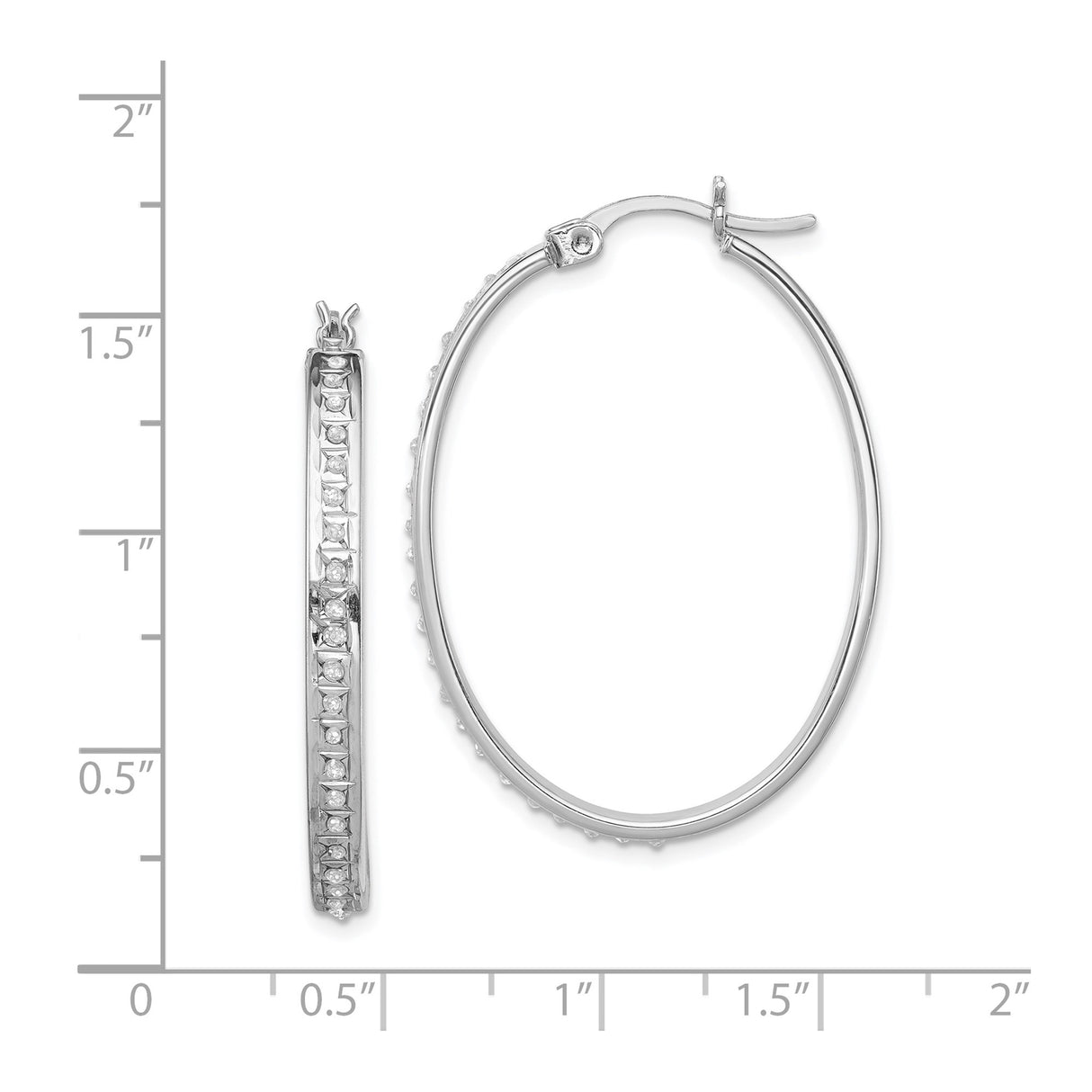 Sterling Silver Oval Hoop Earrings with Diamond Mystique Channel Set Cubic Zirconia