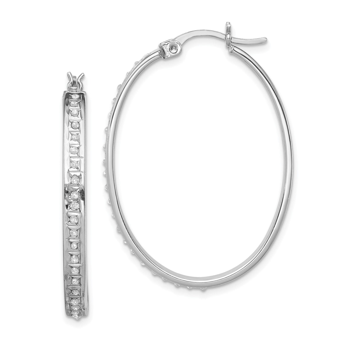 Sterling Silver Oval Hoop Earrings with Diamond Mystique Channel Set Cubic Zirconia