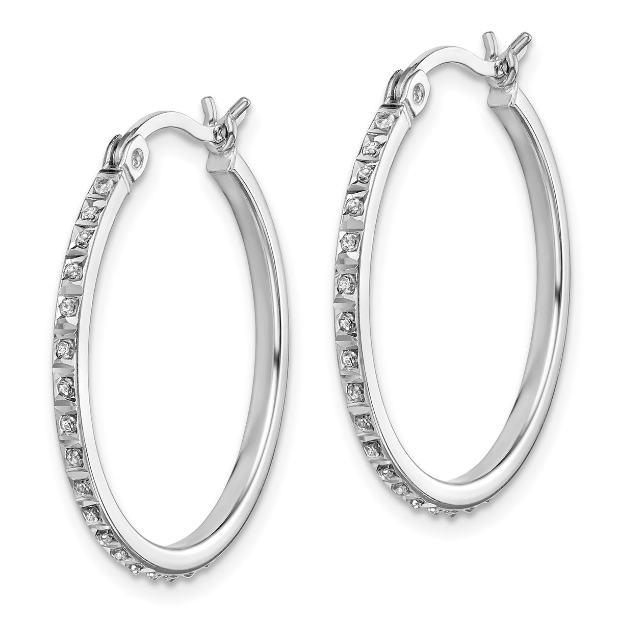 Sterling Silver Hoop Earrings with Diamond Mystique, Modern Channel Set Round Design
