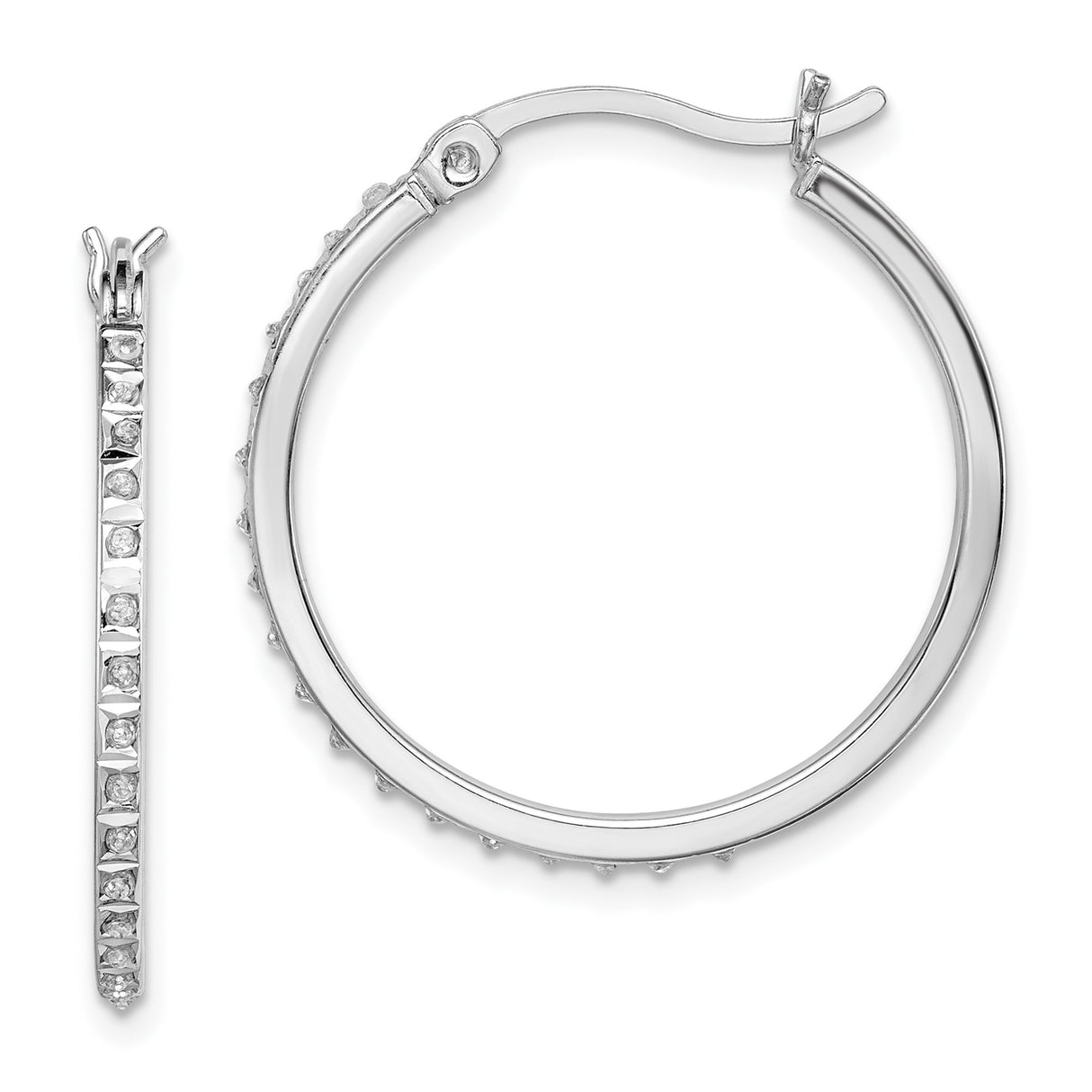 Sterling Silver Hoop Earrings with Diamond Mystique, Modern Channel Set Round Design
