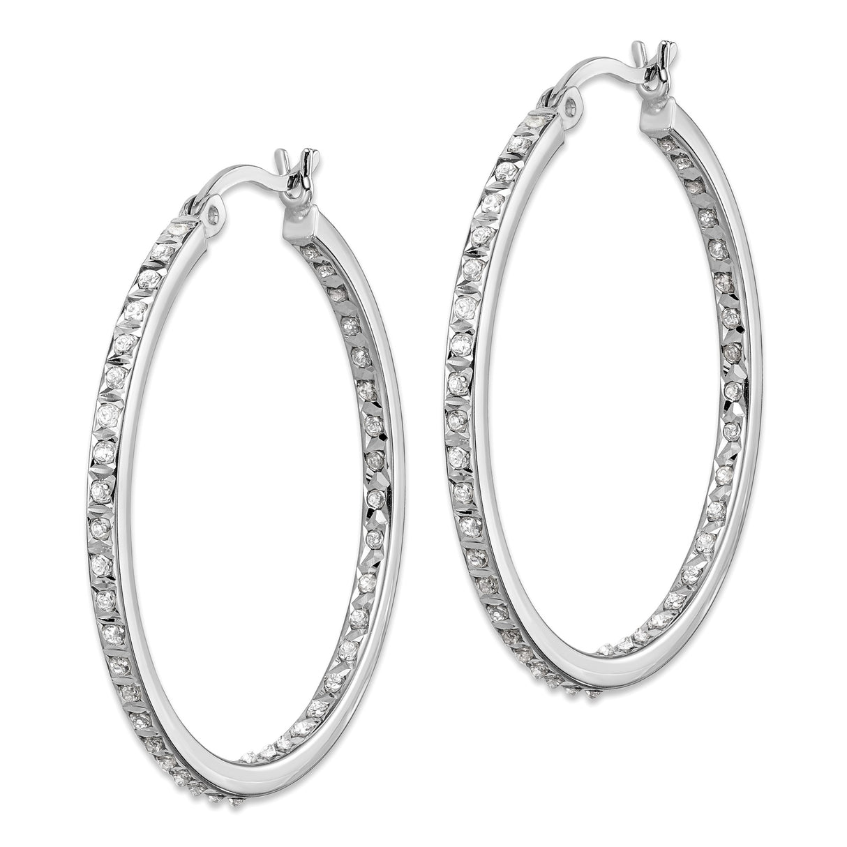 Sterling Silver Hoop Earrings with Diamond Mystique, Polished Modern Design for Women