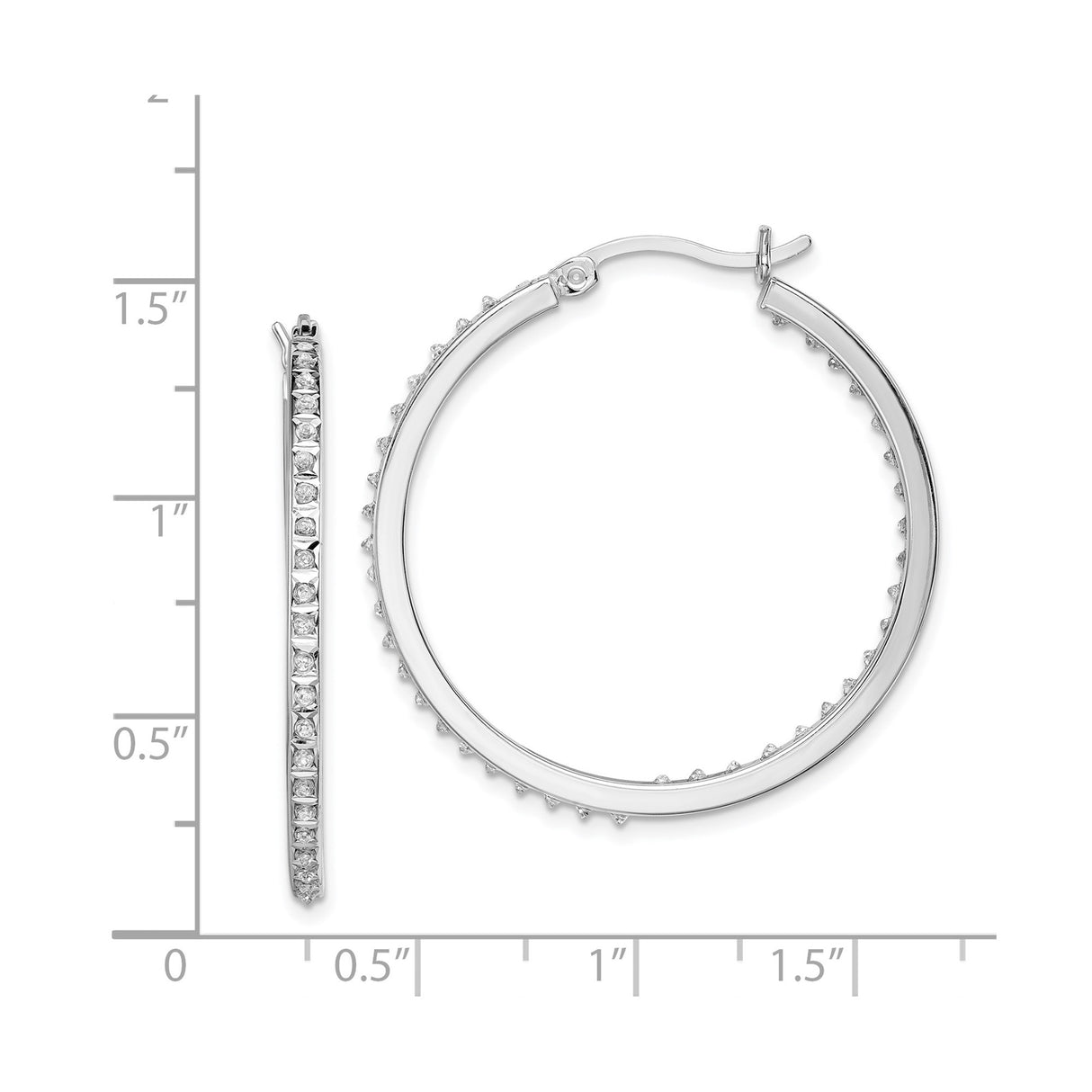 Sterling Silver Hoop Earrings with Diamond Mystique, Polished Modern Design for Women