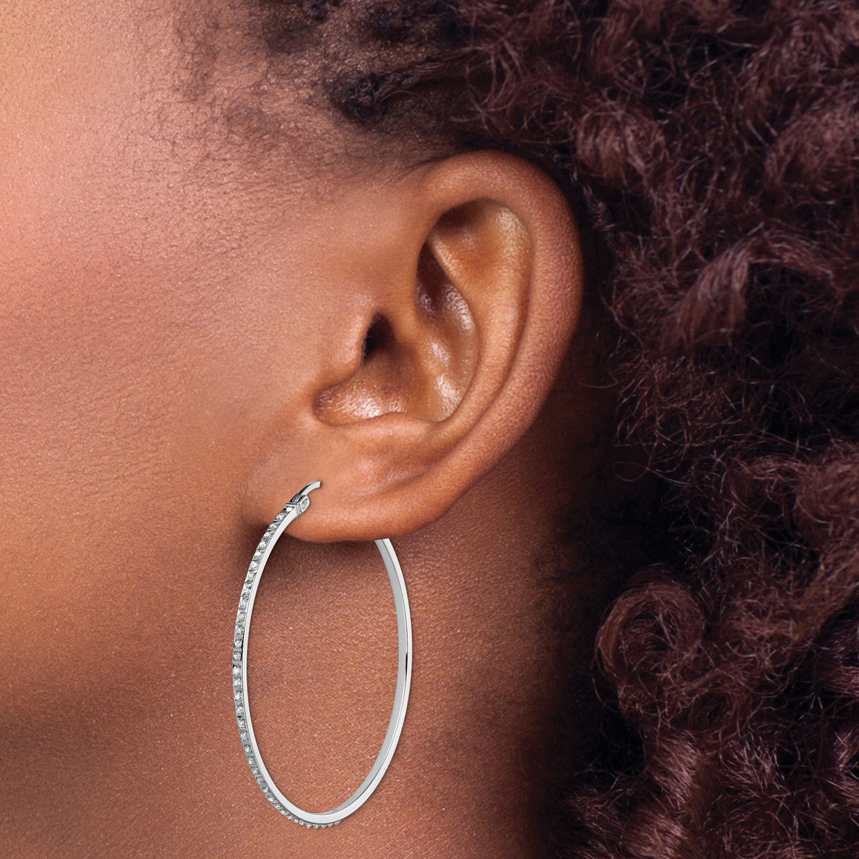 Sterling Silver Hoop Earrings with Diamond Mystique, Modern Minimalist Style for Women