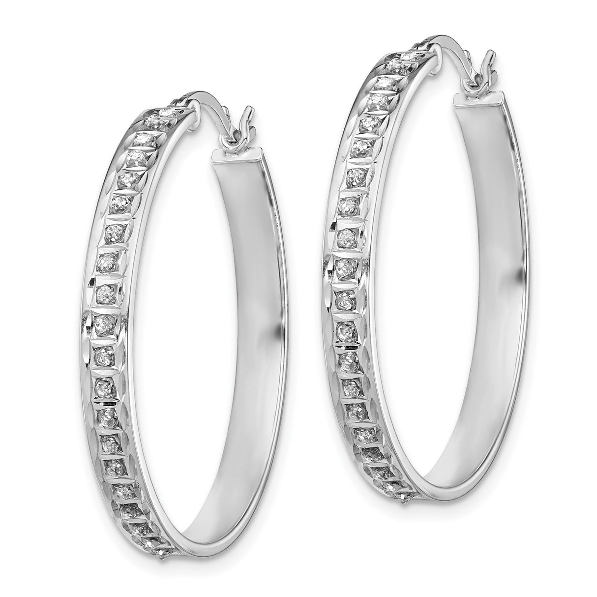 Sterling Silver Hoop Earrings with Diamond Mystique, Channel Set, Lightweight Modern Design