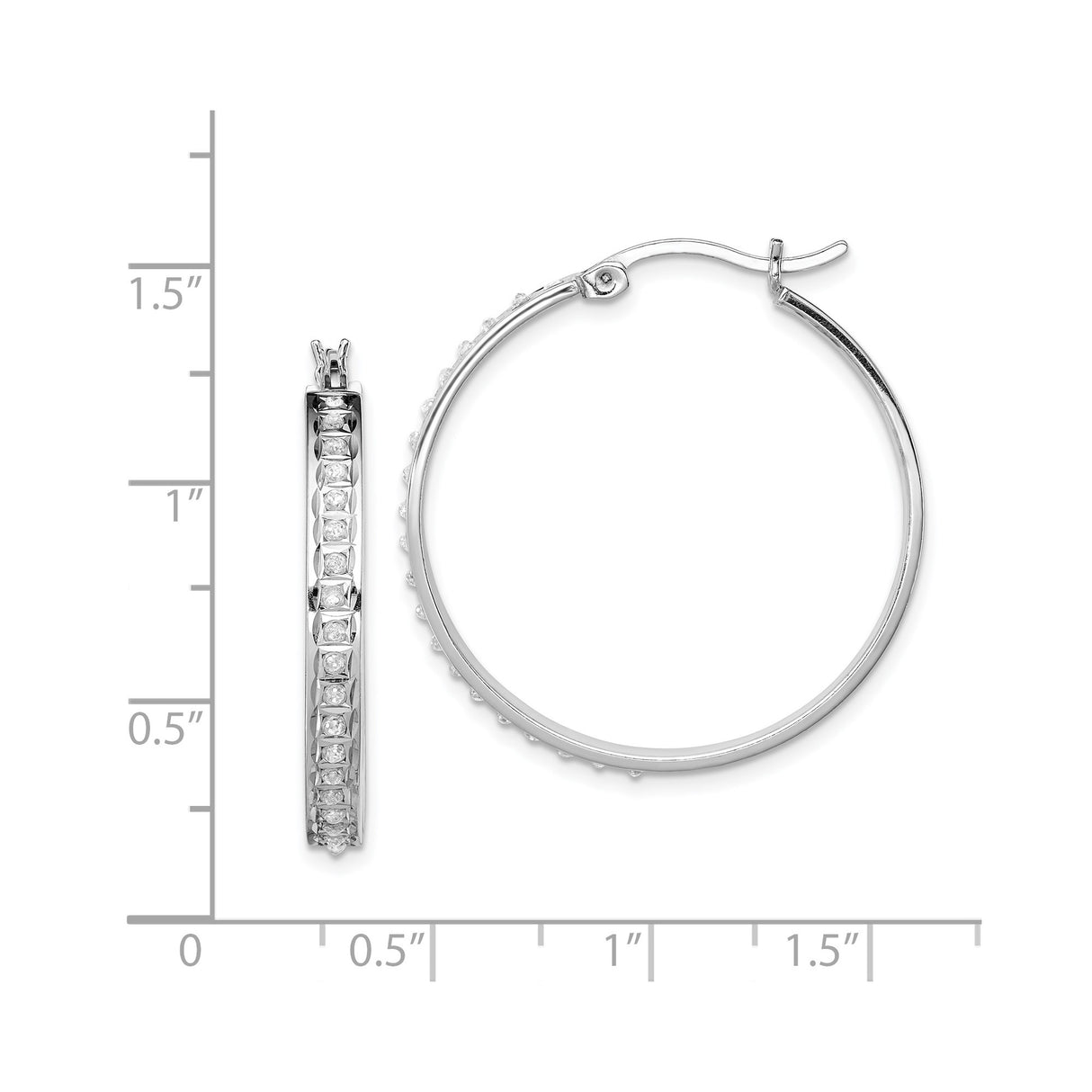 Sterling Silver Hoop Earrings with Diamond Mystique, Channel Set, Lightweight Modern Design