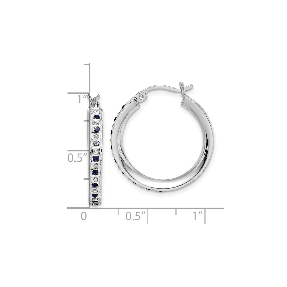 Sterling Silver Hoop Earrings with Diamond Mystique and Sapphire, Channel Set Design