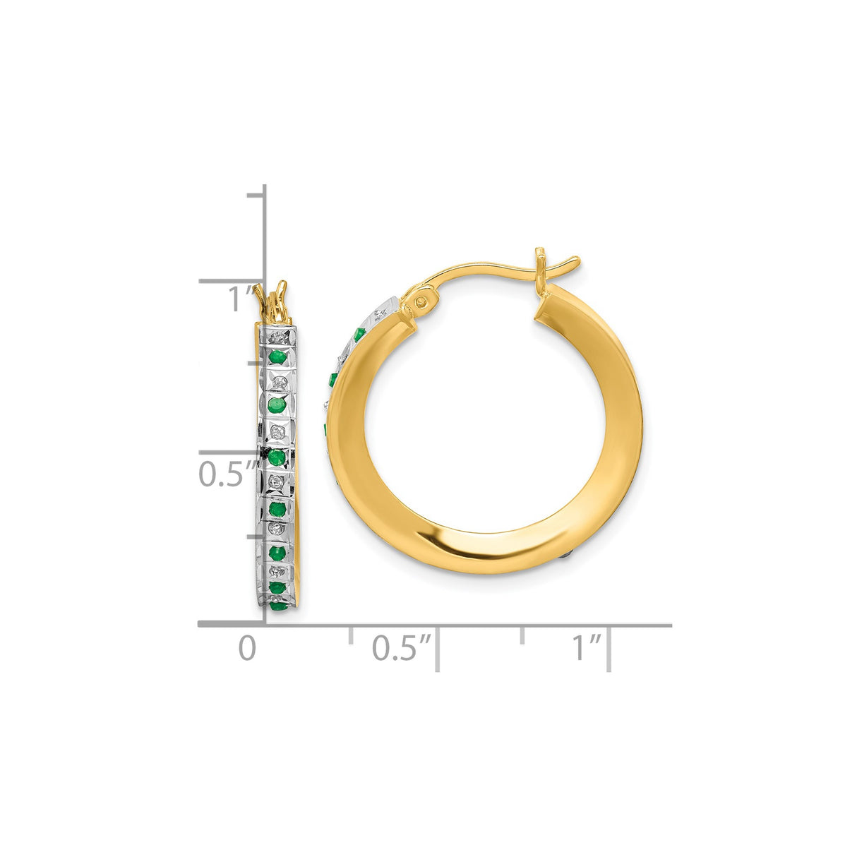 Sterling Silver Hoop Earrings with Diamond Mystique and Emerald in Two-Tone Channel Setting