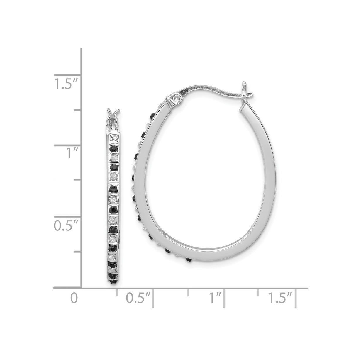 Sterling Silver Hoop Earrings with Black and White Square Cut Diamond Mystique Stones, Geometric Style